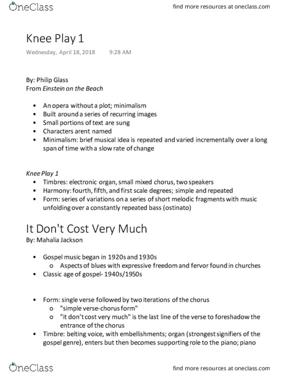 MUL 2010 Lecture Notes - Lecture 20: Glissando, Mahalia Jackson, Gospel Music thumbnail