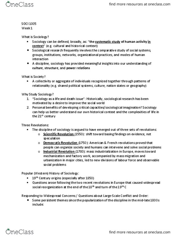 SOCI 1005 Lecture Notes - Lecture 1: Postfeminism, Post-Structuralism, Performativity thumbnail