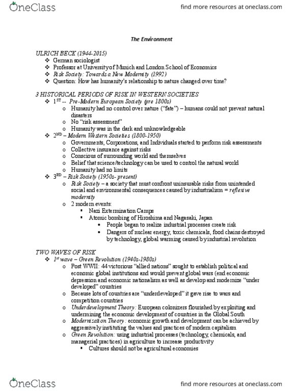 SY103 Lecture Notes - Lecture 3: International Monetary Fund, Ulrich Beck, Risk Society thumbnail