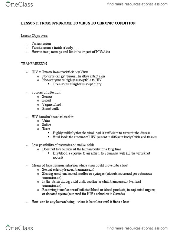 INTE 398 Lecture Notes - Lecture 2: Headache, Drug Resistance, Cell Nucleus thumbnail