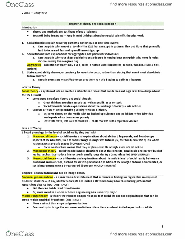 Sociology 2206A/B Chapter Notes - Chapter 2: Nomothetic, Grounded Theory, Inductive Reasoning thumbnail