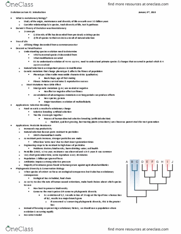 BIOL 2P05 Lecture Notes - Lecture 1: Phylogenetic Diversity, Relative Survival, Selective Breeding thumbnail