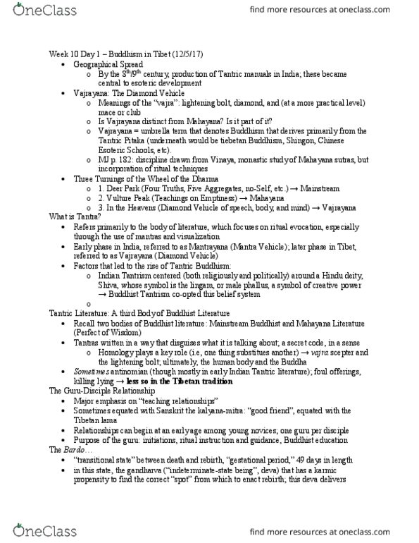 ASIAN M60W Lecture Notes - Lecture 14: Gandharva, Mahayana Sutras, Vajra thumbnail
