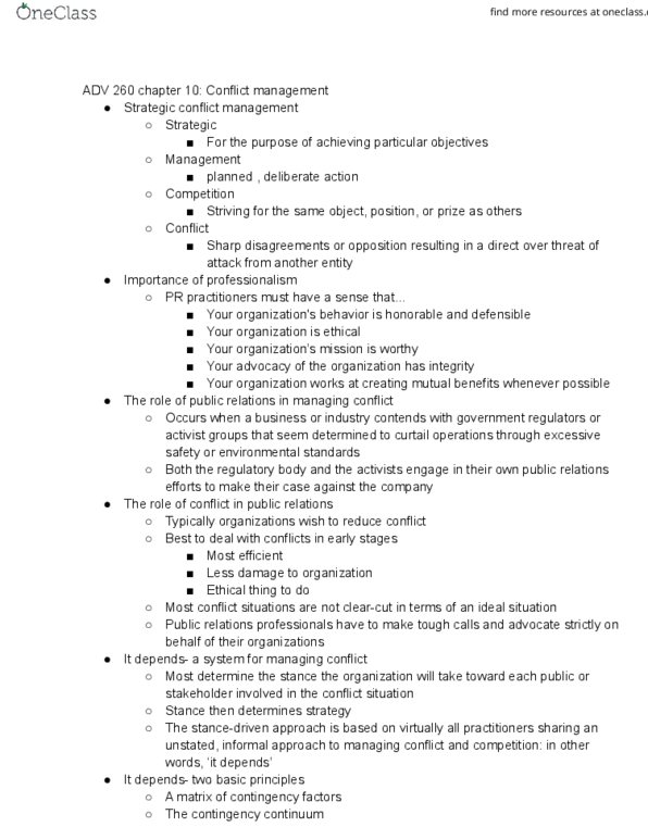 ADV 260 Lecture Notes - Lecture 10: Ingratiation, Reputation Management, Crisis Management thumbnail