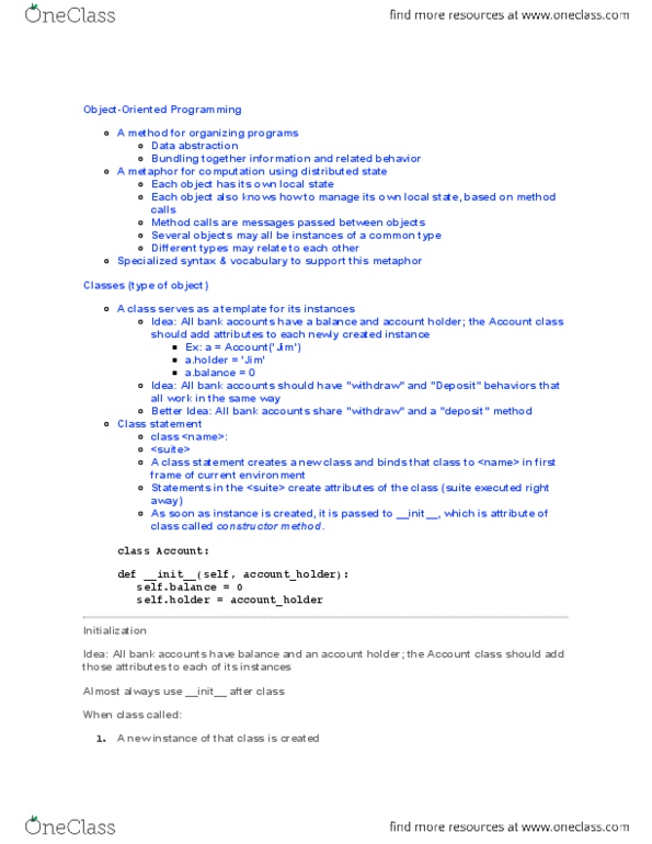 COMPSCI 61A Lecture Notes - Lecture 15: Init thumbnail