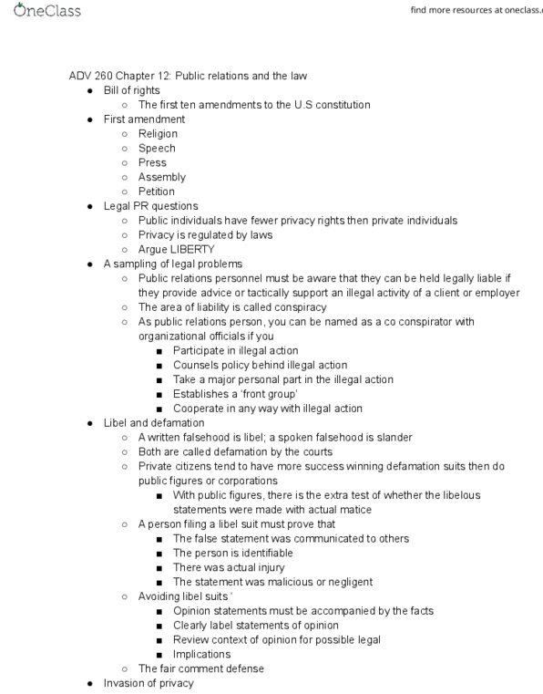 ADV 260 Lecture Notes - Lecture 13: Commercial Speech, Federal Trade Commission, Federal Communications Commission thumbnail