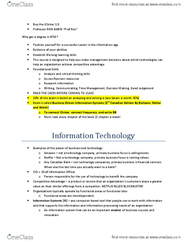 ITM 100 Chapter Notes - Chapter 1: Personal Information Protection And Electronic Documents Act, Radical Change, Information System thumbnail