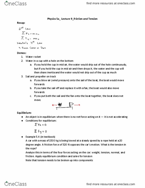PHYSICS 5A Lecture Notes - Lecture 9: Friction, Apparent Weight, Water Rocket thumbnail