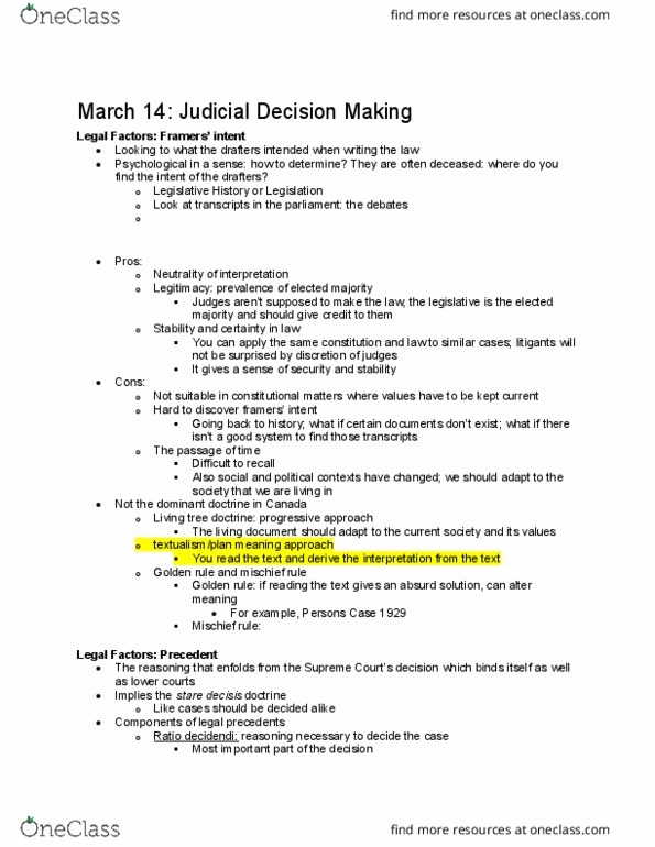 POLI 378 Lecture Notes - Lecture 14: Judicial Activism, Judicial Restraint, Provincial And Territorial Courts In Canada thumbnail