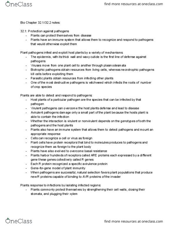 BI111 Chapter Notes - Chapter 32.1: Hypersensitive Response, Antimicrobial Resistance, Systemic Acquired Resistance thumbnail