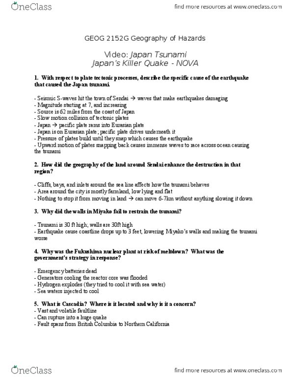 Geography 2152F/G Lecture Notes - Slow Motion, Pacific Plate, Eurasian Plate thumbnail