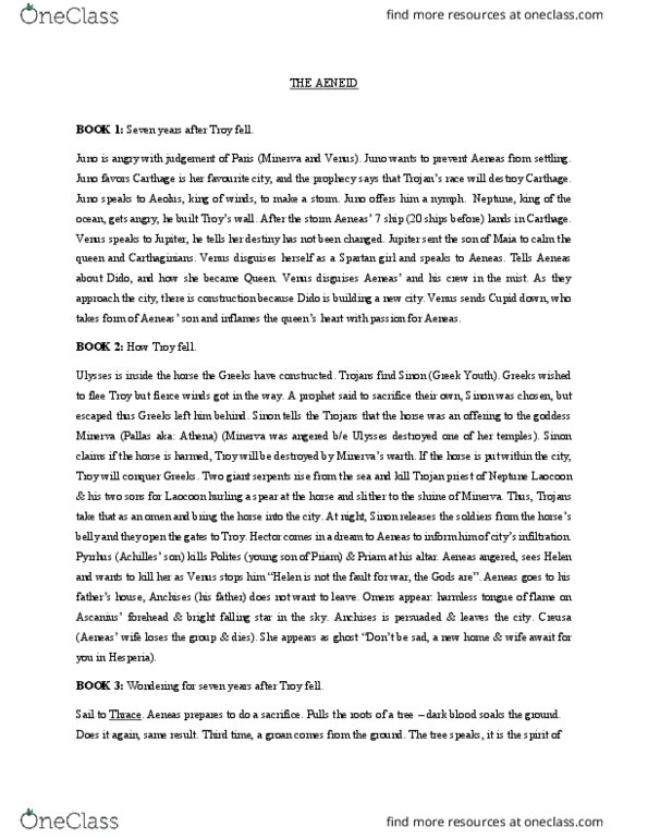 HUMA 1100 Chapter Notes - Chapter Books: 1-5: Helenus, Buthrotum, Strofades thumbnail
