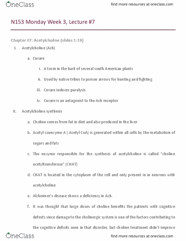 BIO SCI N153 Lecture Notes - Lecture 7: Thalamus, Atropine, Striatum thumbnail