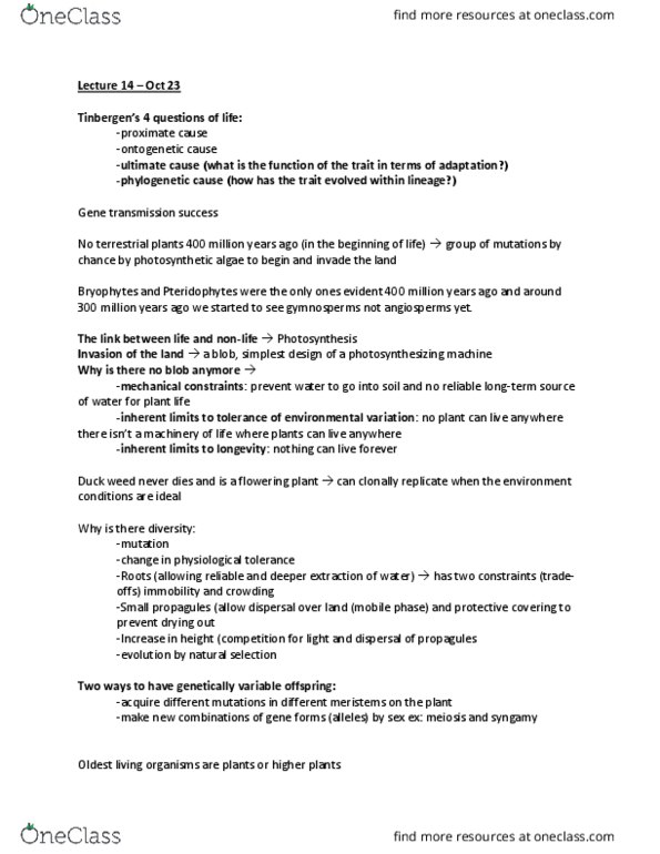 BIOL 201 Lecture Notes - Lecture 8: Megaspore, Germination, Conifer Cone thumbnail