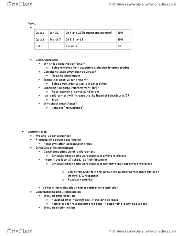 PS102 Lecture Notes - Lecture 3: Reinforcement, Operant Conditioning, Operant Conditioning Chamber thumbnail