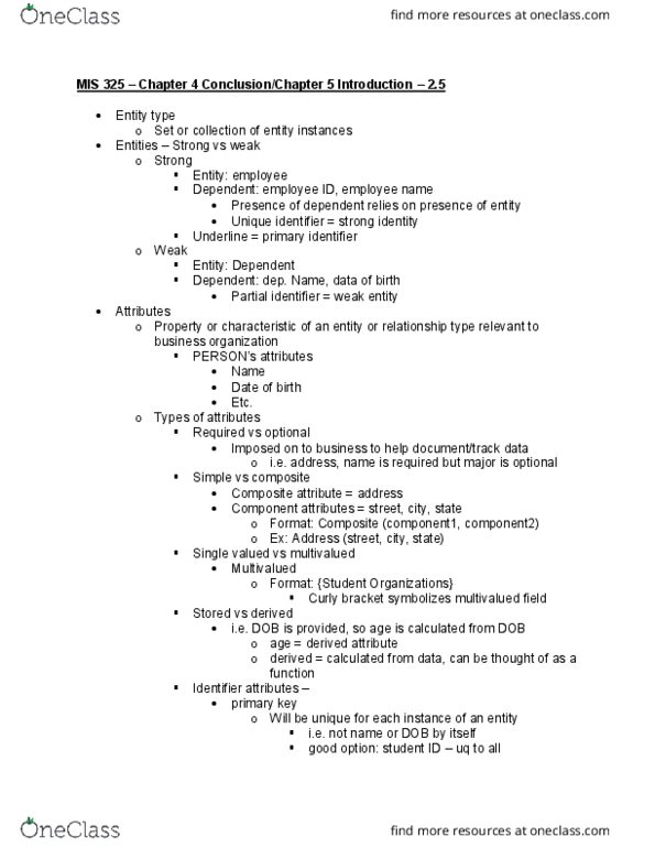 MIS 325 Lecture Notes - Lecture 20: Social Security Number, Unique Identifier, Unique Key thumbnail