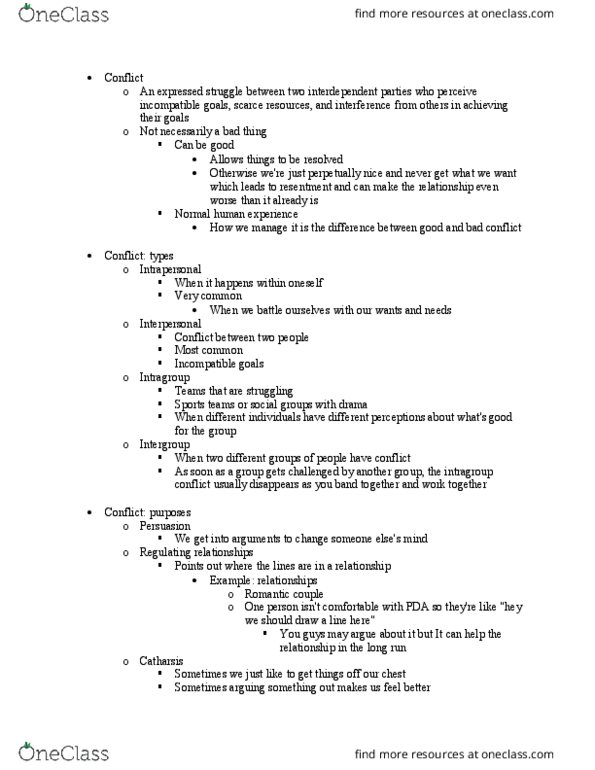 COMM 1000 Lecture Notes - Lecture 11: Name Calling, Silent Treatment, Emotion thumbnail