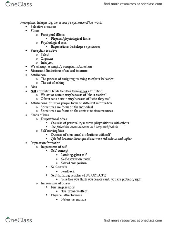 COMM 1000 Lecture Notes - Lecture 3: Stereotype, Physical Attractiveness thumbnail