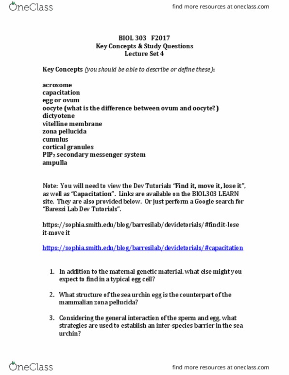 BIOL303 Lecture Notes - Lecture 7: Meiosis, Acrosome Reaction, Lipid Bilayer Fusion thumbnail