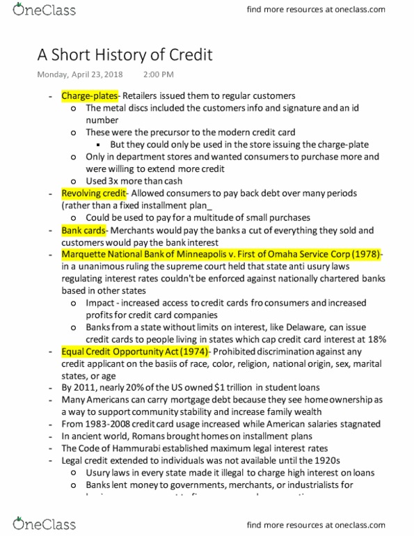 HIST 289R Lecture Notes - Lecture 24: Magnetic Stripe Card, Equal Credit Opportunity Act, Credit Card Interest thumbnail