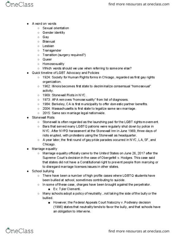 SLWK 422 Lecture Notes - Lecture 12: Employment Non-Discrimination Act, Domestic Partnership In The United States, Stonewall Riots thumbnail