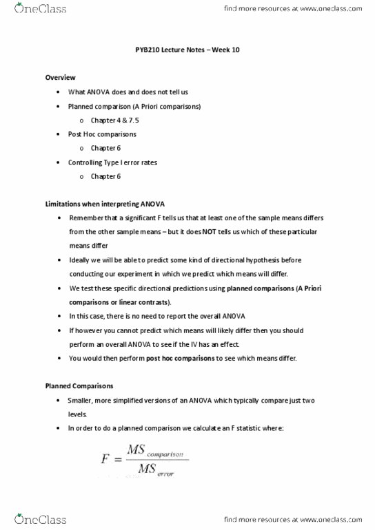 PYB210 Lecture Notes - Lecture 10: Type I And Type Ii Errors thumbnail