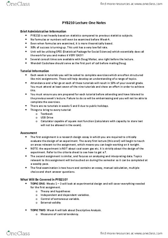 PYB210 Lecture Notes - Analysis Of Variance, Statistical Inference, Statistical Hypothesis Testing thumbnail