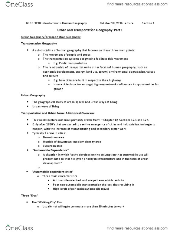 GEOG 1F90 Lecture Notes - Lecture 3: Parking Lot, The Neighbourhood, Lake Ontario thumbnail