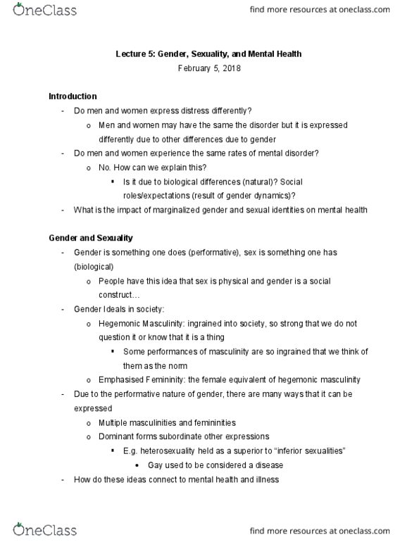HLTHAGE 2G03 Lecture Notes - Lecture 5: Orgasm, Suicide Attempt, Psychopathology thumbnail