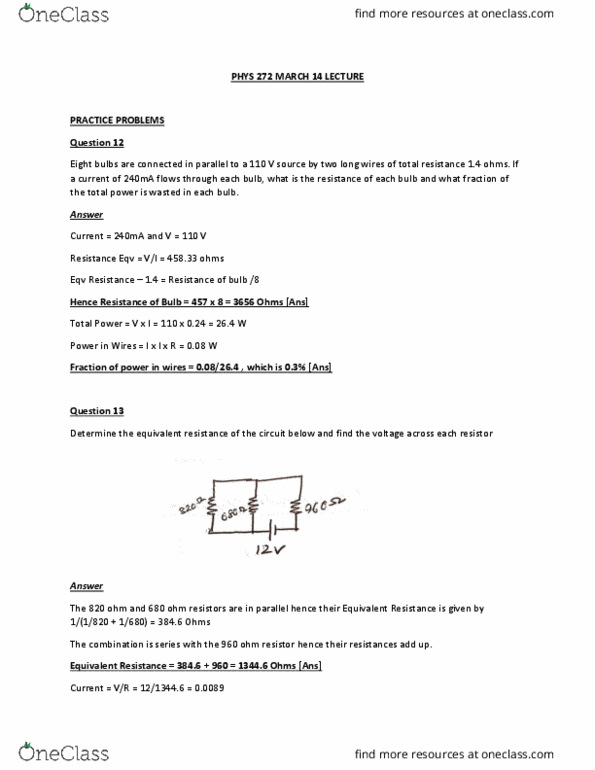 PHYS 272 Lecture Notes - Lecture 21: Resistor thumbnail
