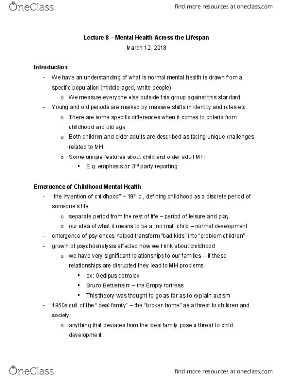 HLTHAGE 2G03 Lecture Notes - Lecture 8: Parenting Styles, Tyrant, Mental Health thumbnail