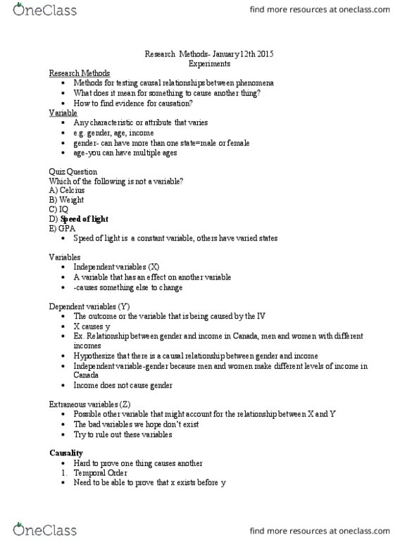 SOCPSY 1Z03 Lecture Notes - Lecture 4: Artificiality, Treatment And Control Groups, The Control Group thumbnail