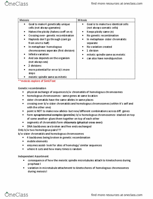 Biology 1201A Lecture Notes - Lecture 6: Sister Chromatids, Spindle Apparatus, Genetic Recombination thumbnail