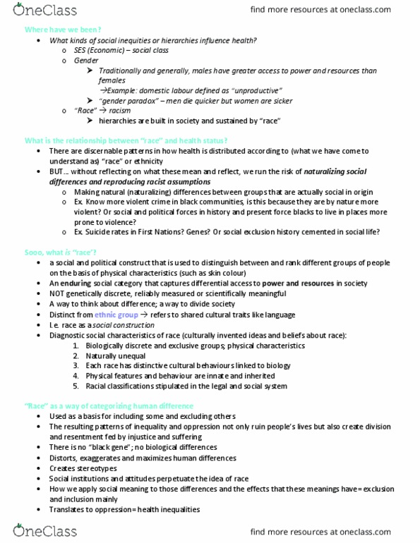 Health Sciences 1002A/B Lecture Notes - Lecture 13: Acculturation, Ethnocentrism, White Privilege thumbnail