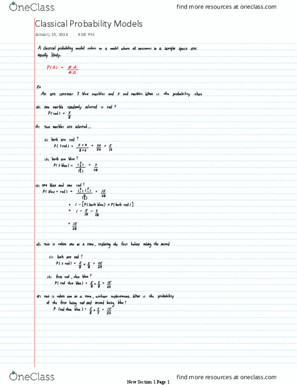 STAT 270 Lecture 9: 3.3.1 Classical Probability Models thumbnail