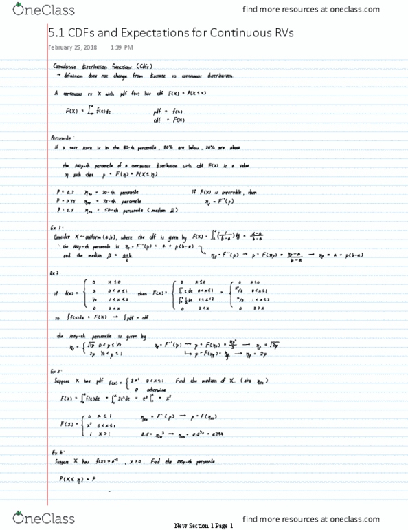 STAT 270 Lecture 23: 5.1 CDFs and Expectations for Continuous RVs thumbnail