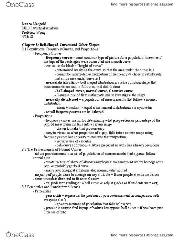 SOCECOL 13 Chapter Notes - Chapter 8: Gaussian Function, Standard Deviation, Standard Score thumbnail