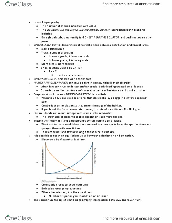 BIOSC 0370 Lecture Notes - Lecture 22: Insular Biogeography, Biogeography thumbnail