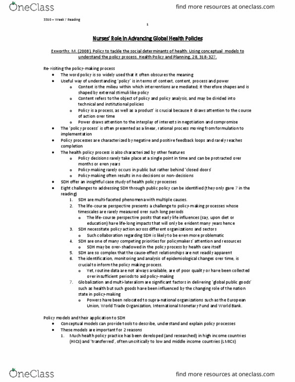 Nursing 3310A/B Chapter Notes - Chapter 7: Universal Precautions, International Monetary Fund, Multilateralism thumbnail