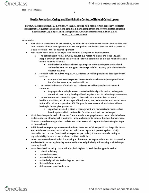 Nursing 3310A/B Chapter Notes - Chapter 10: Immigration, Bioterrorism, Active Ingredient thumbnail