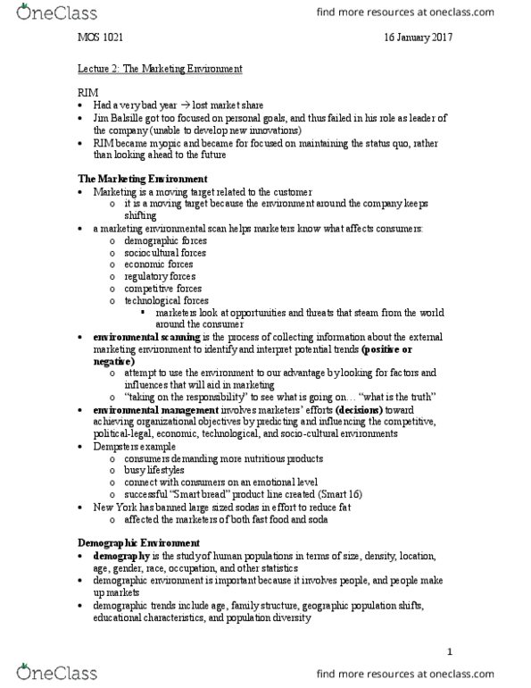 Management and Organizational Studies 1021A/B Lecture Notes - Lecture 2: Baby Boomers, Perfect Competition, National Do Not Call Registry thumbnail