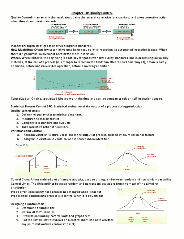 GMS 401 Lecture Notes - Statistical Process Control, Type I And Type Ii Errors, Control Chart thumbnail