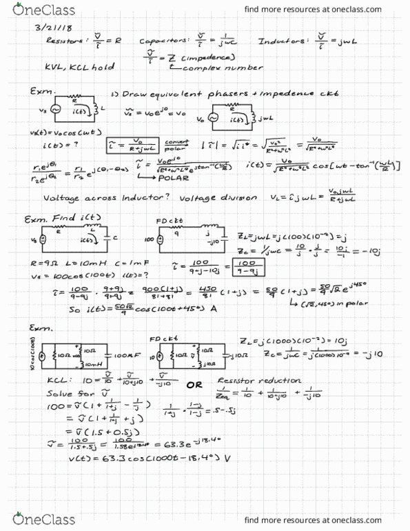 ECE 110L Lecture Notes - Lecture 15: Phase Response, Phasor, Inductor thumbnail