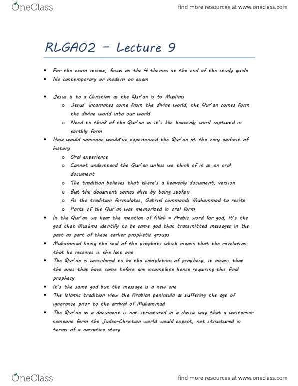 RLGA02H3 Lecture Notes - Lecture 9: Ashura, Political Machine, Twelver thumbnail