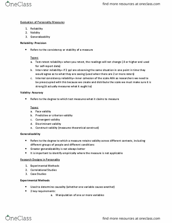 PSYC 2600 Lecture Notes - Lecture 2: Criterion Validity, Convergent Validity, Discriminant Validity thumbnail