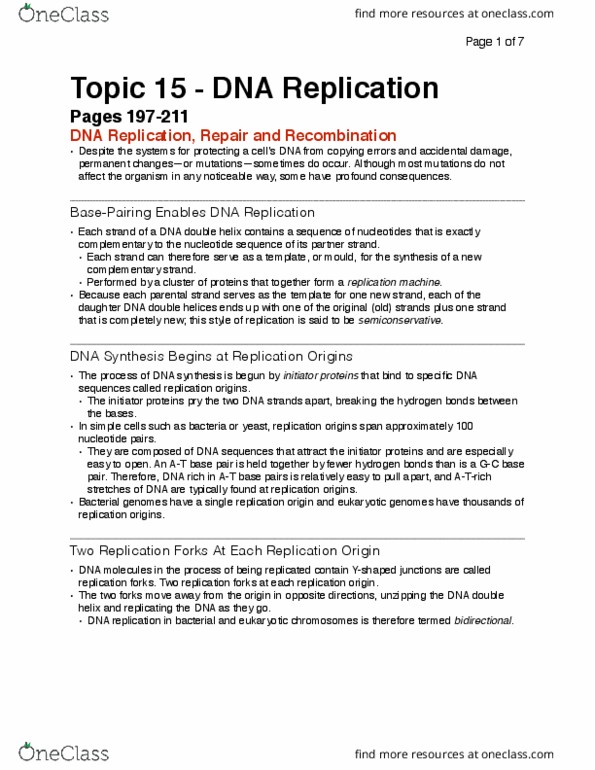 Biochemistry 2280A Chapter Notes - Chapter 15: Deoxyribonucleoside, Dna Supercoil, Pyrophosphate thumbnail