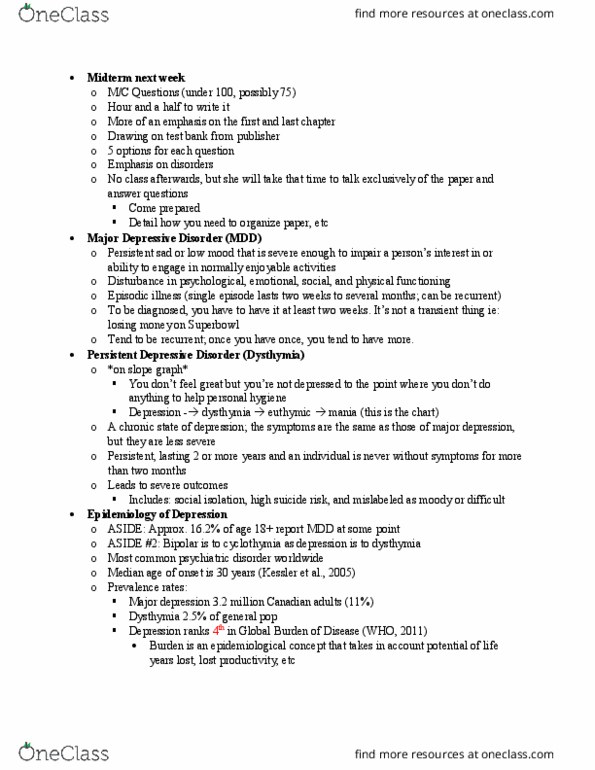 PSY 222 Lecture Notes - Lecture 31: Anxiety Disorder, Gynaecology, Neuroimaging thumbnail