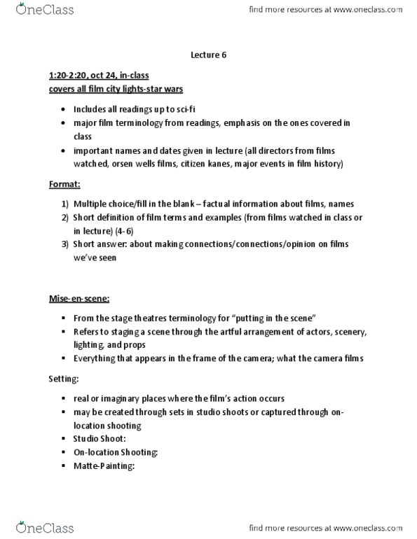 FS103 Lecture Notes - Lecture 6: Fill Light, Middleground, The Shootist thumbnail