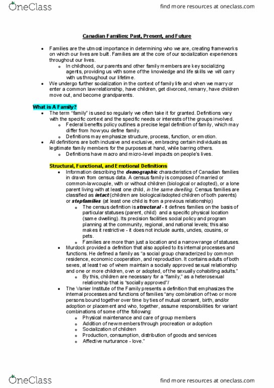 SOCI-100 Chapter Notes - Chapter 9: Patrilineality, Conflict Theories, Coparenting thumbnail