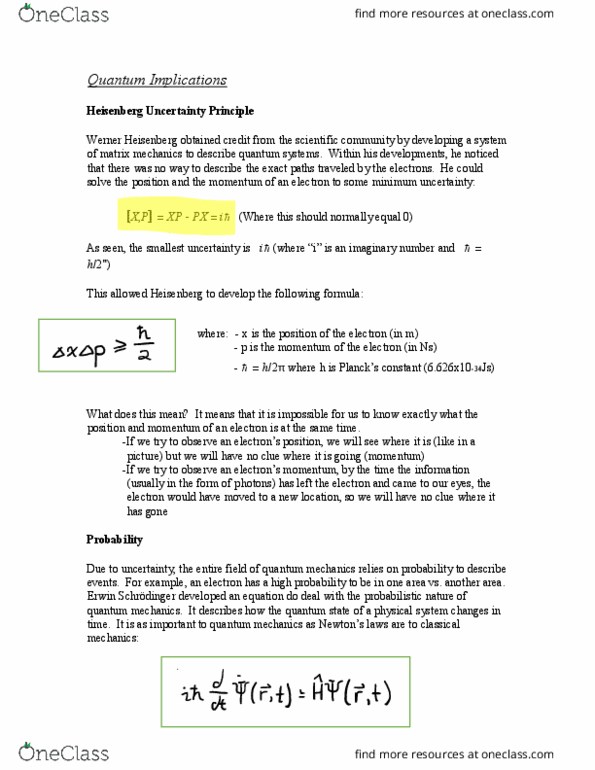 PHYSICS 1X00 Chapter Notes - Chapter 6.5: Thought Experiment, Probability Amplitude, Uncertainty Principle thumbnail